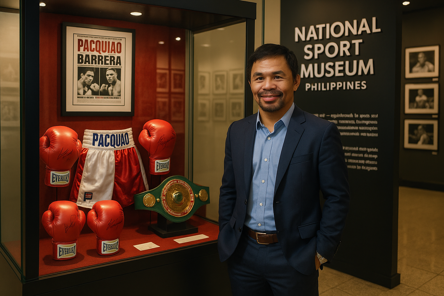 Manny Pacquiao donating memorabilia at the National Sports Museum.