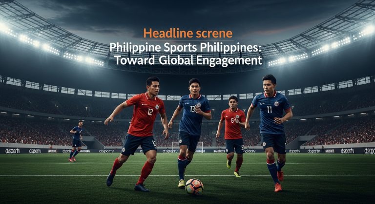 Fans celebrate Philippine sports with diverse scenes including golf, basketball, and national banners in bright stadium