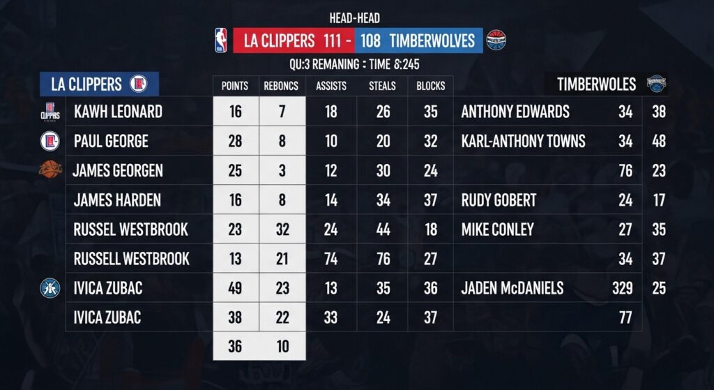 la clippers vs timberwolves match player stats: La Clippers vs Timbe