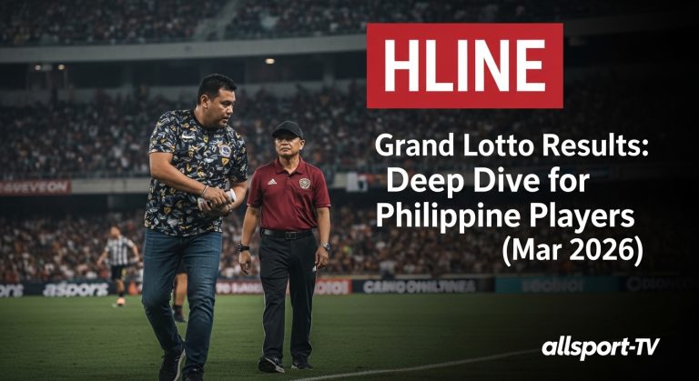 Philippine Grand Lotto 6/55 ticket and official draw results displayed on a screen.