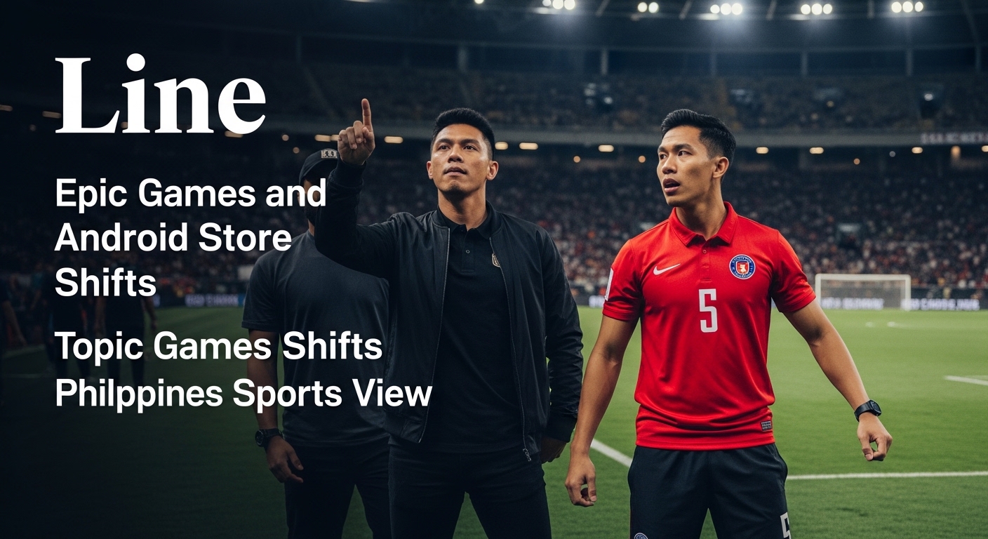 Editorial sports desk with Epic Games and Android store logos over a Philippines map, highlighting tech-sports intersect