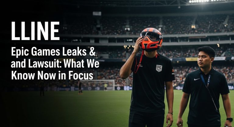 Editorial newsroom illustration featuring Epic Games logo and legal documents with a map of the Philippines in the backg