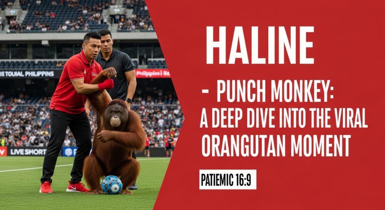 Editorial collage of a viral orangutan moment titled 'Punch Monkey' with data charts and a newsroom setting.